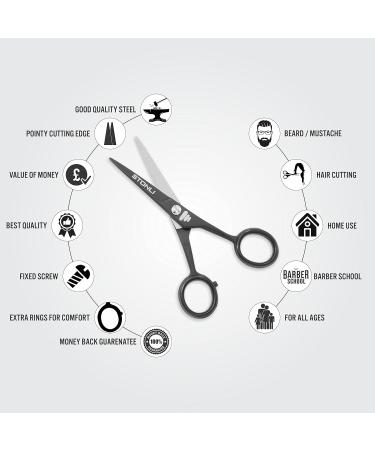 STONLI 4.5 Beard & Moustache Scissors - Stainless Steel Trimming Scissors for Nose, Eyebrows & Ear Hair (Black) - Buy Online on SooperMarket.com