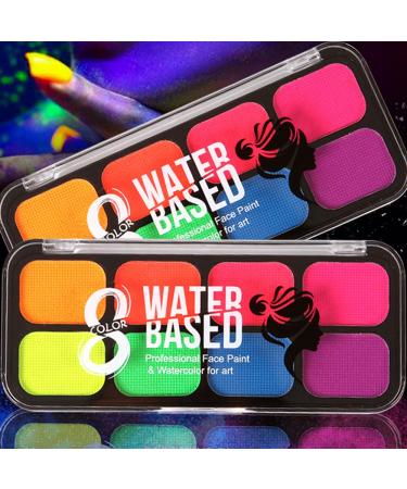 8 Colors Glow In The Dark Face & Body Paint - Neon Fluorescent Makeup for Halloween Parties & Costumes - Water Based UV Blacklight Paint - Buy Online on SooperMarket.com