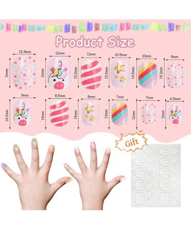 Kalolary 144 PCs Unicorn Pattern Children's Press-On Nails Set | Short Full Cover Artificial Fingernails with Nail Glue Sticker - Perfect Gift for Kids - Buy Online on SooperMarket.com