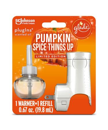 Glade PlugIns Refills Air Freshener Starter Kit Scented and Essential Oils for Home and Bathroom Pumpkin Spice Things Up 0.67 Fl Oz 1 Warmer + 1 Refill