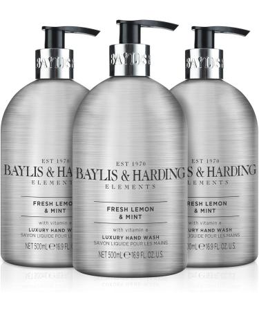 Baylis & Harding Jasmine & Apple Blossom Anti-Bacterial Hand Wash 2 litre Refill Pack of 3 (total 6 litres) - Vegan Friendly & Elements Lemon & Mint Luxury Hand Wash 500ml Pack of 3 - Vegan Friendly - Buy Online on SooperMarket.com