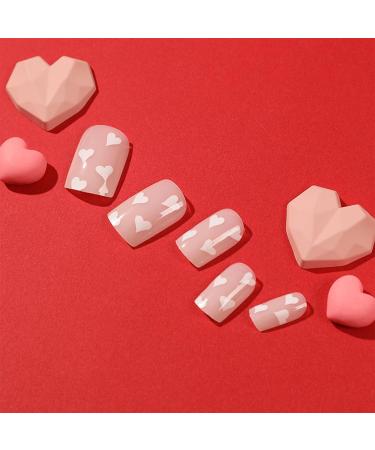 24pcs White Heart Square False Nails - Short Press on Nails for Women & Girls | Removable Glue-on Fake Nails - Nail Art Accessories - Buy Online on SooperMarket.com