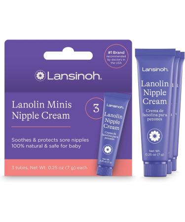 Lansinoh Lanolin Nipple Cream for Breastfeeding, 3 Mini Tubes of 0.25 Ounces