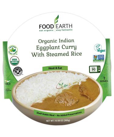 Food Earth - Eggplant Curry with Steamed Rice Meal - Ready to Eat Indian Cuisine - Organic, Gluten-Free, GMO-Free - Healthy Microwavable Meals - Pre-packaged Indian Food - Pack of 6 Indian Eggplant Curry