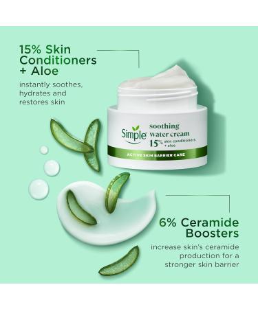 Simple Soothing Water Face Cream facial moisturiser with 15% skin conditioners aloe and ceramide boosters for a healthy skin barrier calms and hydrates dry sensitive skin 50 ml - Buy Online on SooperMarket.com
