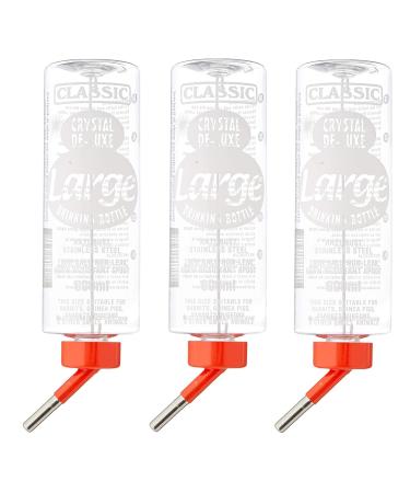 3 PACK 600ML CLASSIC WATER BOTTLE FOR SMALL ANIMAL RABBIT HUTCH CAGE WATER FEEDER CLEAR