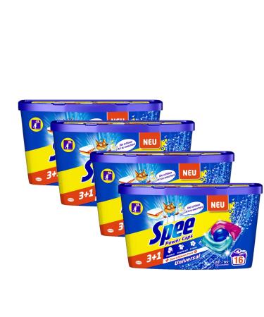 Spee Power Caps Universal 3+1 full detergent 64 (4 x 16) Washpia purity radiance and freshness for your laundry at a clever 20-95 fresh 208 g (4 Pack)