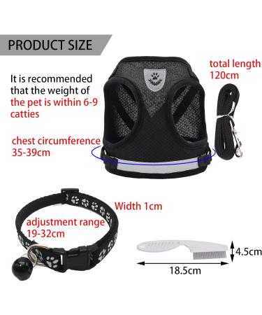 DKDDSSS Cat Harness and Lead Set Soft Mesh Harness for Outdoor Adjustable Reflective Strips Vest Harnesses Escape Proof Cat Kitten Walking Vest with Collar for Medium Cats Pets (M Black) - Buy Online on SooperMarket.com