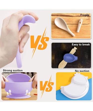 Delven Baby Bowls & Spoons Set - Silicone Toddler Weaning Bowls in Purple | BPA Free, Non Slip, Easy to Clean | Ideal Cutlery Tableware for Girls | Microwavable & Dishwasher Safe - Buy Online on SooperMarket.com