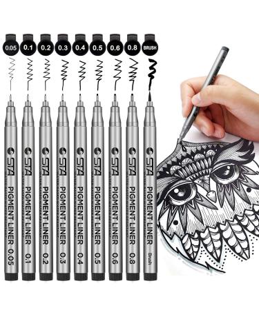 Brusarth Precision Black Micro-Pen Fineliner Ink Pens  Waterproof Archival Ink  Drawing Pens  Artist Illustration Pens  Multiliner  for Art Watercolor  Sketching  Anime  Manga  Design  9/Set(Black)