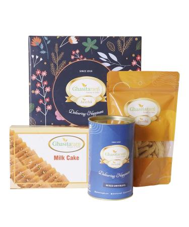 Ghasitaram Gifts Jaiccha Ghasitaram Hamper Box Small with Milk Cake |Diwali Gifts Holi Rakhi Valentine Christmas Birthday Anniversary Gift for Her Him Mothers Day Fathers Day|