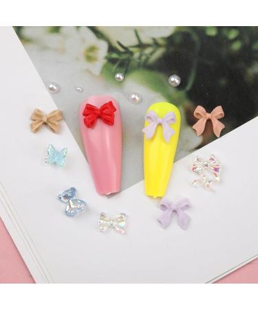 3D Bow Nail Decorations 5 Styles Mini Bow Charms with Cute Rhinestones Bear and Pearl Stones Colorful Matte & Aurora Bow-Knot Charm for Nail Design Jewelry DIY Project - Buy Online on SooperMarket.com