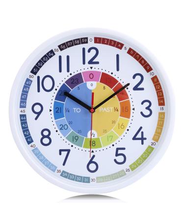 Lafocuse silently colorful learning watch for children wall clock for boys and girls children's wall clock without ticking watches for the children's room kindergarten school 30cm