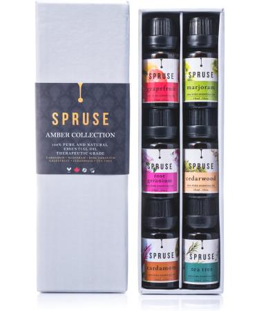 SPRUSE Canadian Amber Collection 100% Natural Essential Oils Set of 6 - Cardamom Marjoram Rose Geranium Grapefruit Cederwood & Tea Tree - Buy Online on SooperMarket.com