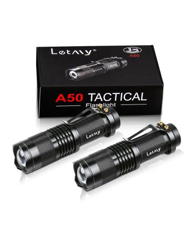 LETMY Tactical Flashlight, Super Bright LED Mini Flashlights with Belt Clip, Zoomable, 3 Modes, Waterproof - Best EDC Flashlight for Gift, Hiking, Camping, Hurricane & Power Outage (2 Pack)