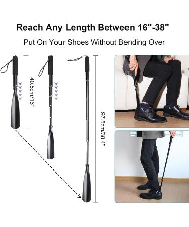 Telescopic Long Shoe Horn - Sturdy Aluminium Alloy - Ideal for Seniors, Men, Women, Kids - Easy Use for Boots - 16-38 inch - Buy Online on SooperMarket.com