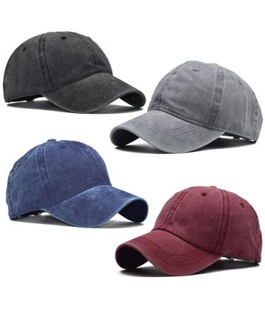 4 Pieces Toddler Baseball Hat Kid Toddler Baseball Cap Washed Cotton Washed Adjustable Caps Hats for Toddler Boys Girls Black,blue,gray,red Cotton