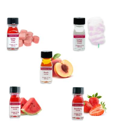 LorAnn SS flavors in 1 dram bottles (.0125 fl oz - 3.7ml) -5 pack includes - Watermelon, Strawberry, Cotton Candy, Bubble Gum, and Peach 0.12 Fl Oz (Pack of 5)
