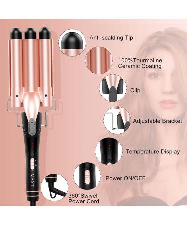 8-in-1 Beach Wave Curling Iron Wand Set for Long and Short Hair - 30s Heat-up, 5 Ceramic Barrels, 2 Heat Settings - Rosa Gold - Buy Online on SooperMarket.com