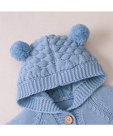 Knitted Hooded Romper Onesie | Baby Boy Girl Clothes | Long Sleeve | 0-6 Months | Light Blue-Hairball - Buy Online on SooperMarket.com
