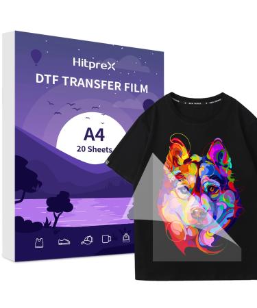 HITPREX DTF Transfer Film  20 Sheet A4 DTF Film Double-Sided Matte PET Heat Transfer Paper for DYI Direct to Film Printing on T-Shirts Textile(8.3 x 11.7) A4-20 SHEET