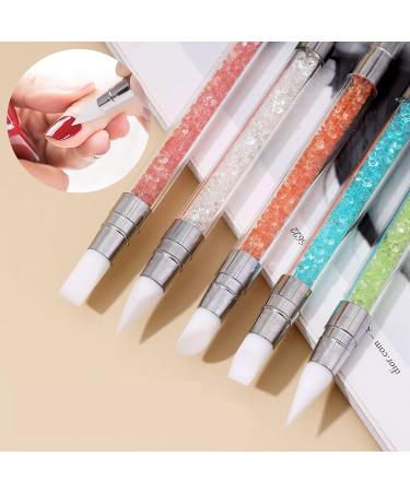 Rosavida 5Pcs Nail Art Sculpture Pen Double Ended Tool for Manicure - Silicone with Acrylic Rhinestone Handle - Buy Online on SooperMarket.com
