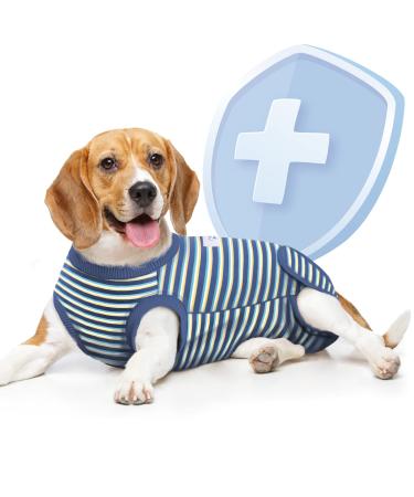 Supet Dog Recovery Suit for Dogs Cats After Surgery, Pet Surgery Recovery for Dog Substitute E-Collar & Cone, Prevent Licking Dog Wound Puppy Surgical Clothes M( Back Length:12.6"-15.7") Blue striped