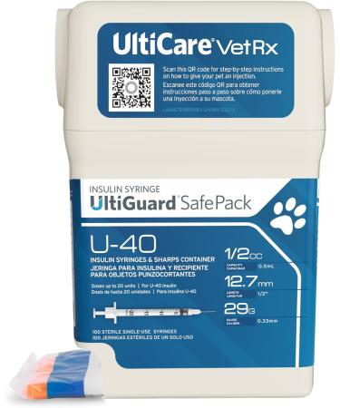 UltiCare VetRx U-40 UltiGuard Safe Pack Pet Insulin Syringes - 100 Count