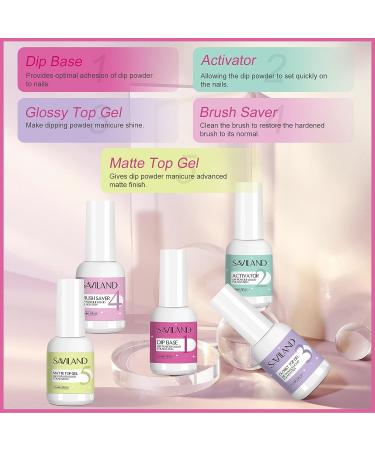 Saviland 5*15ml Dip Powder Liquid Set - Glossy & Matte 9Pcs Nail Dip Kit with Base & Top Coat - Valentine's Day Gift for Women - Home DIY Salon Manicure Tools - Buy Online on SooperMarket.com