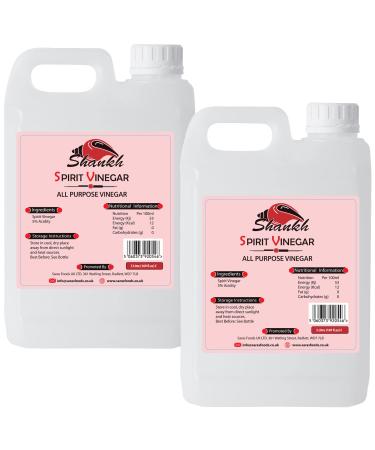 Shankh All Purpose Distilled White Vinegar 5L Perfect for Cleaning Pickling Marinating & Cooking - Produced in The UK (5% Acidity) - Pack of 2