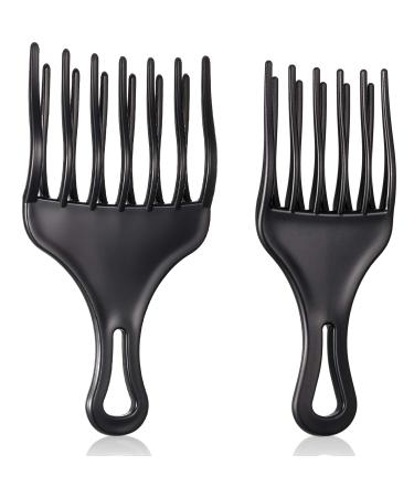 2 Pieces Hair Pick Afro Comb Double Fist Pick Large and Small Plastic Afro Pick Comb Detangle Wig Braid Pick Hair Lift Comb Hair Styling Tool for Women Men (3.8 x 7 Inch, 2.6 x 6.4 Inch)