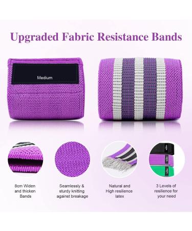 Fabric Resistance Bands Set of 3 for Hips & Glutes - Non-Slip Workout Bands for Men and Women - Strength Training Yoga Pilates Fitness - Black Purple Green - Buy Online on SooperMarket.com