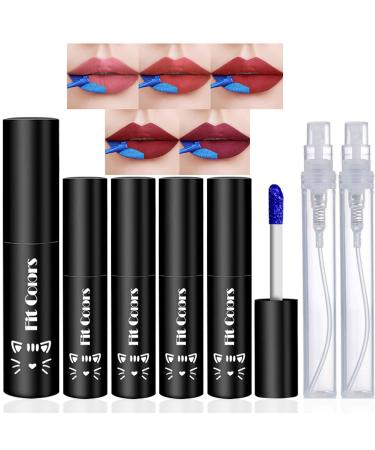 5 Colors Lip Stain, LemonSac Peel Off Lip Stain Lip Tint, Tear Off Lipstick Waterproof Long Lasting Peel Reveal Lip Stain, Tattoo Color Lip Gloss, Non-stick Cup Lip Stain Tint Lip Makeup for Women Girls with 5ML Empty Spray Bottle (5PCS)