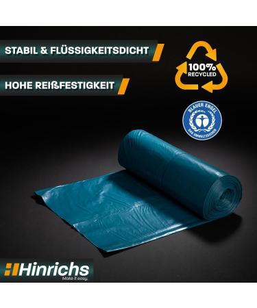 Hinrichs 240L Extra Strong Garbage Bags - 15 Rolls of Tearproof Recycling LDPE Waste Bags for Garden Household & Construction - 100x125 cm Blue Sacks - Buy Online on SooperMarket.com