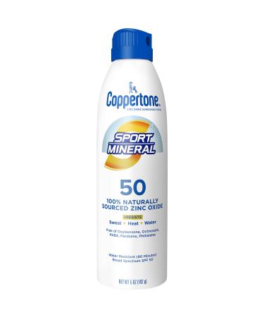 Coppertone SPORT Sunscreen Spray SPF 50  Zinc Oxide Mineral Sunscreen  Water Resistant Spray Sunscreen SPF 50  5 Oz Spray