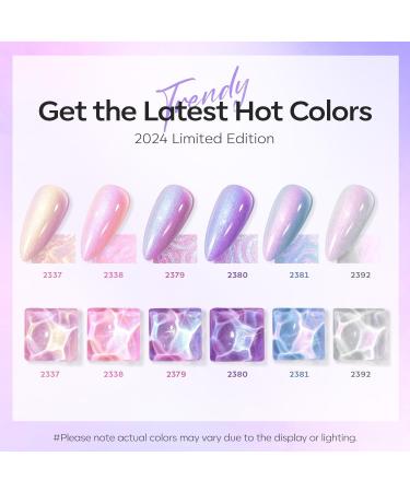 Modelones Gel Nail Polish 6 Colors Shimmer Pearl White Pink Purple Mermaid Nail Drawing Glitter Gel Polish Soak Off Led Summer Nail Gel Swirl Shell Thread Effect DIY Mani Gift with Dotting Pen Pearl Purple - Buy Online on SooperMarket.com