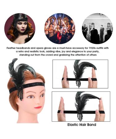 1920s Flapper Headband - Black Feather Headpiece with Rhinestone Bling for Women & Girls | Gatsby Theme Party Hair Accessory - Buy Online on SooperMarket.com