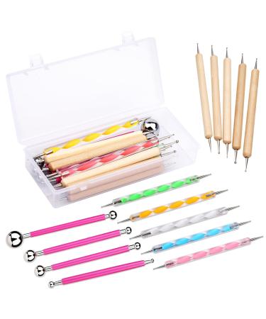 Bamru 14 Piece Dotting Tools Ball Pens with Box Dotting Tools Set Stone Painting Pottery Clay Modelling Embossing Nail Art Pink