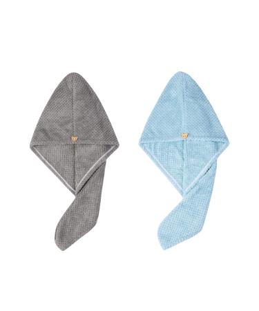 Domxies Microfiber Hair Towel Wrap  Hair Drying Towel  Ultra Absorbent Fast Drying Hair Towel Wraps for Wet Hair  Long  Curly  Thick  Frizzy Hair (Grey+Mint Green)