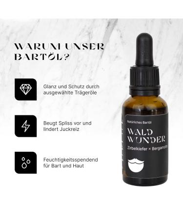 Barteitzeug Beard Oil Waldwunder - 100% Natural Zirbelkief & Bergamot - 30ml - Soothes Itching & Softens Beard - International Shipping Available - Buy Online on SooperMarket.com