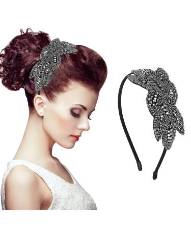 WLLHYF 1920s Headbands for Women Christmas Black Crystal Hairband Rhinestone Flapper Headpiece 20s Vintage Hair Valentines Accessory for Girls Costume Party (Grey)