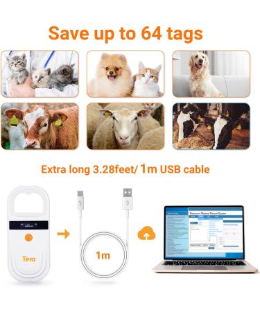 Tera Pet Microchip Reader Scanner RFID w/ OLED Display - Rechargeable & Portable - Supports EMID FDX-B - For Dog, Cat, Pig - Orange - Buy Online on SooperMarket.com