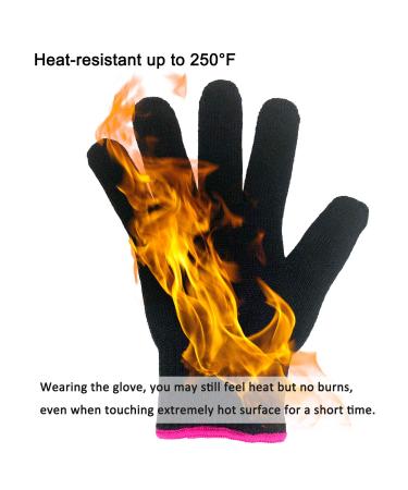 Lessmon Professional Heat Resistant Glove for Hair Styling - Curling Iron and Wand Heat Blocking - Left and Right Hand - Pink Edge Black - Buy Online on SooperMarket.com
