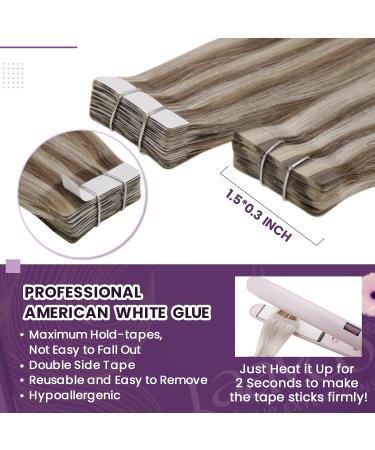 Buy Laavoo Invisible Tape Extensions | Real Hair Remy Blond Highlighted 40cm | Seamless 20pcs Perfect for Natural Look - Buy Online on SooperMarket.com
