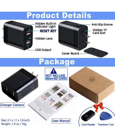Wireless Hidden WiFi Charger Spy Camera - 1080P HD Nanny Cam - LUOHE Mini USB Security Camera Recorder - Black - Buy Online on SooperMarket.com