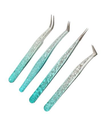 4PC Eyelash Extension Tweezers Set - Straight & Curved for Professionals & Home Use - Light Nail Art Tools - Buy Online on SooperMarket.com
