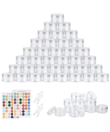 Flintronic Plastic Cosmetic Jar*64 Transparent & Visible Sample Container Jar Screw Cap Bottle with Sticker & Small Spoon Suitable for Cosmetic/cream/gel/paste/beads/mineral Items(Transparent) 64pcs Transparent