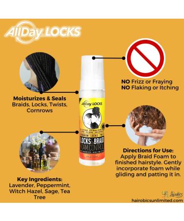 AllDay Locks Braid Foam (8 oz) & Braid Spray (12 oz) Bundle | Frizz Control Lightweight Easy to Apply | Sets & Revives Braids Locks Twists Cornrows - Buy Online on SooperMarket.com