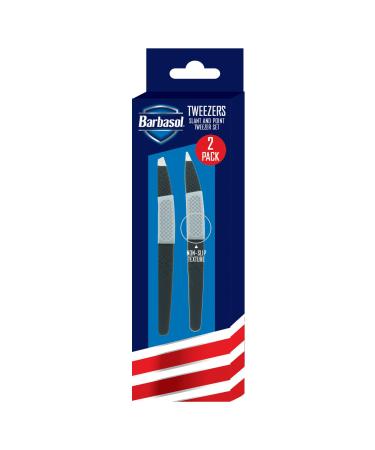 Barbasol Non Slip Stainless Steel Tweezer (2 Pack) - Slanted and Pointed
