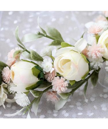 Hjhiwe Adjustable White Rose Bridal Crown - Boho Floral Headdress for Weddings & Photography - Rustic Beige Headband for Brides & Girls - Buy Online on SooperMarket.com